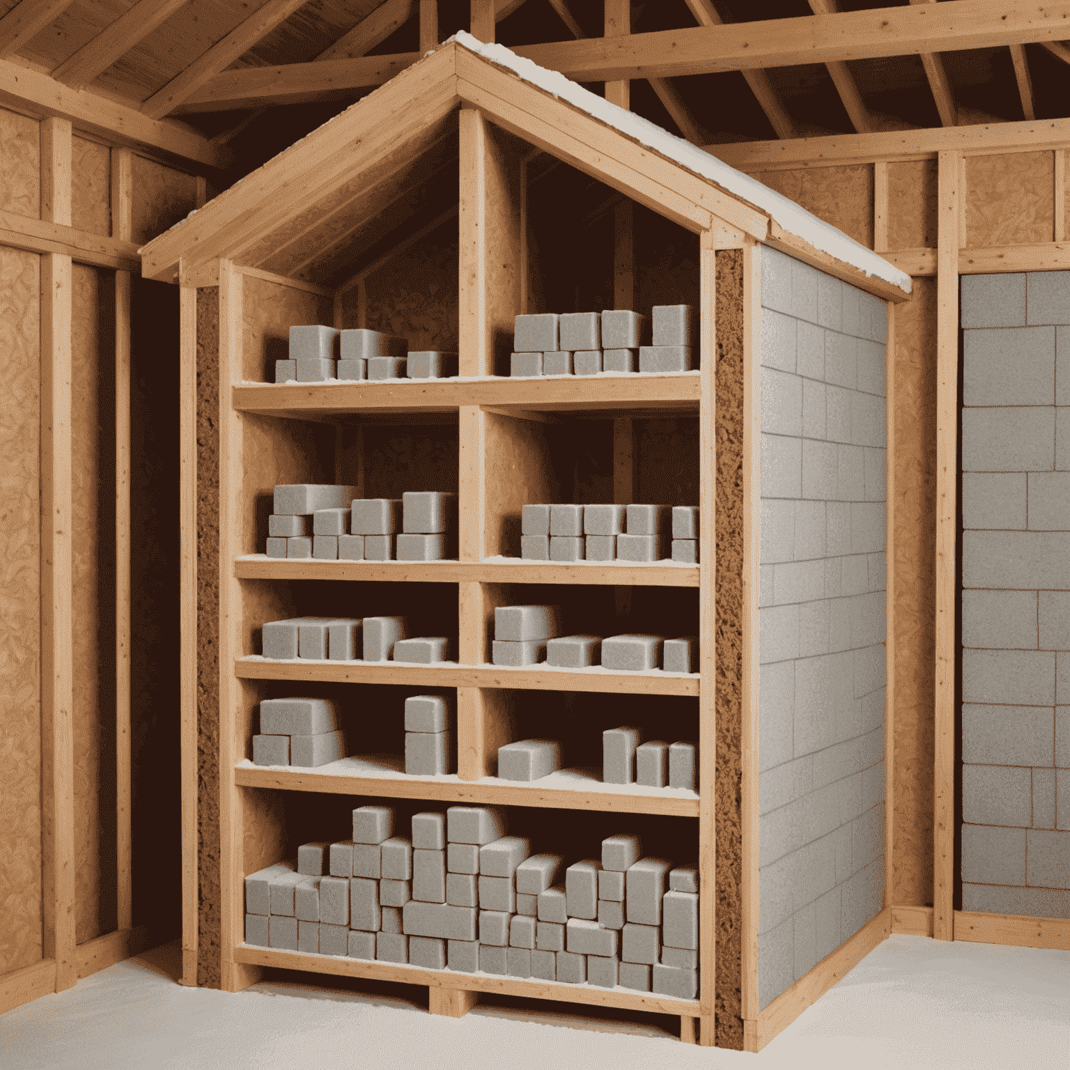 A cross-section of a well-insulated Canadian home wall, showing different layers of insulation materials effective for harsh winters